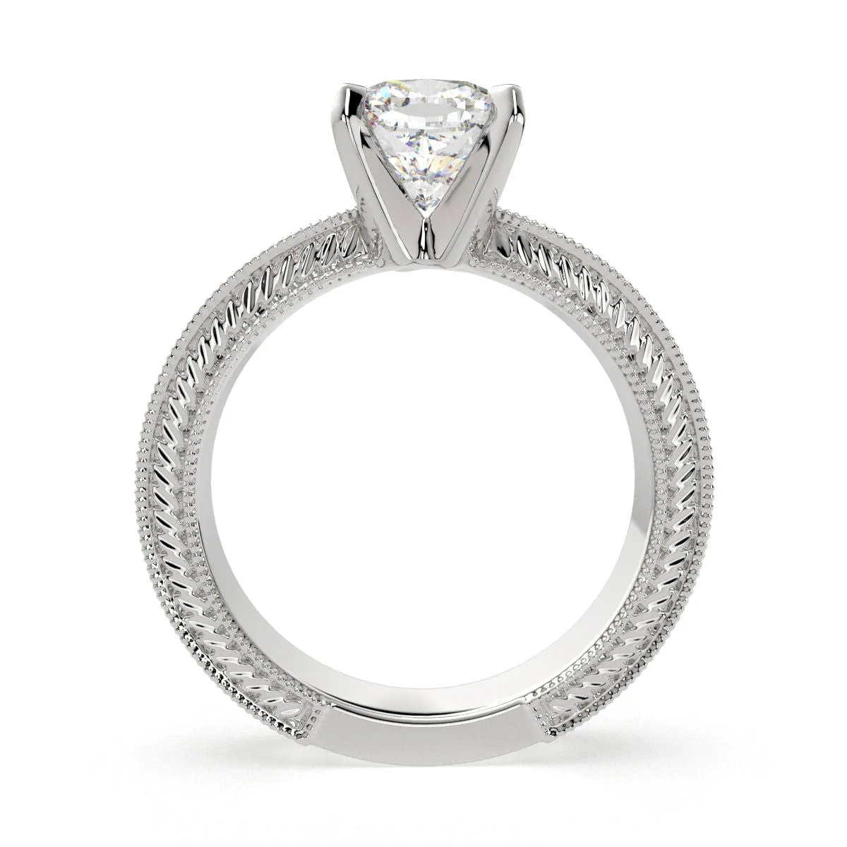 Sabrina Cushion Cut Solitaire Hand Engraved Milgrain Engagement Ring Setting