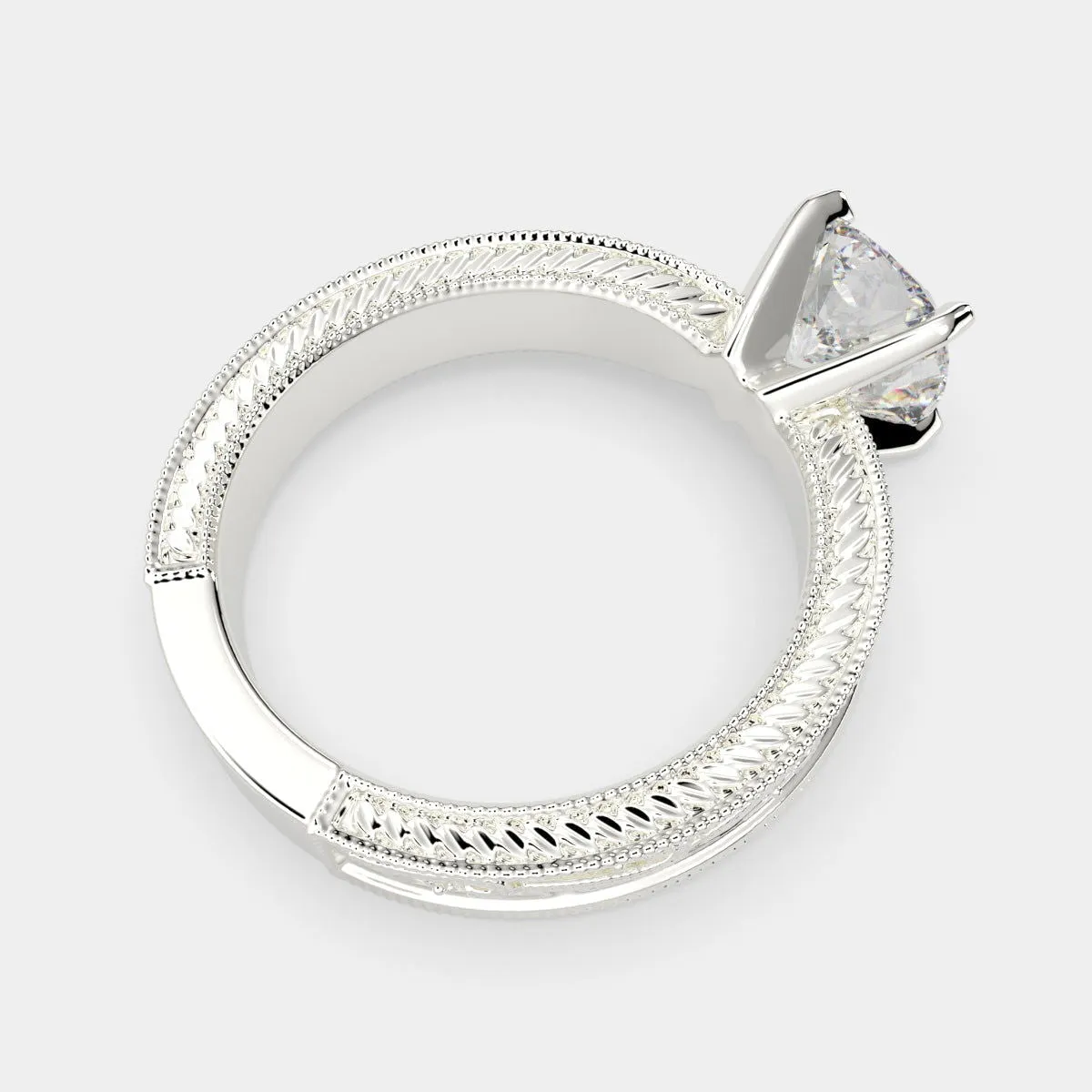 Sabrina Cushion Cut Solitaire Hand Engraved Milgrain Engagement Ring Setting