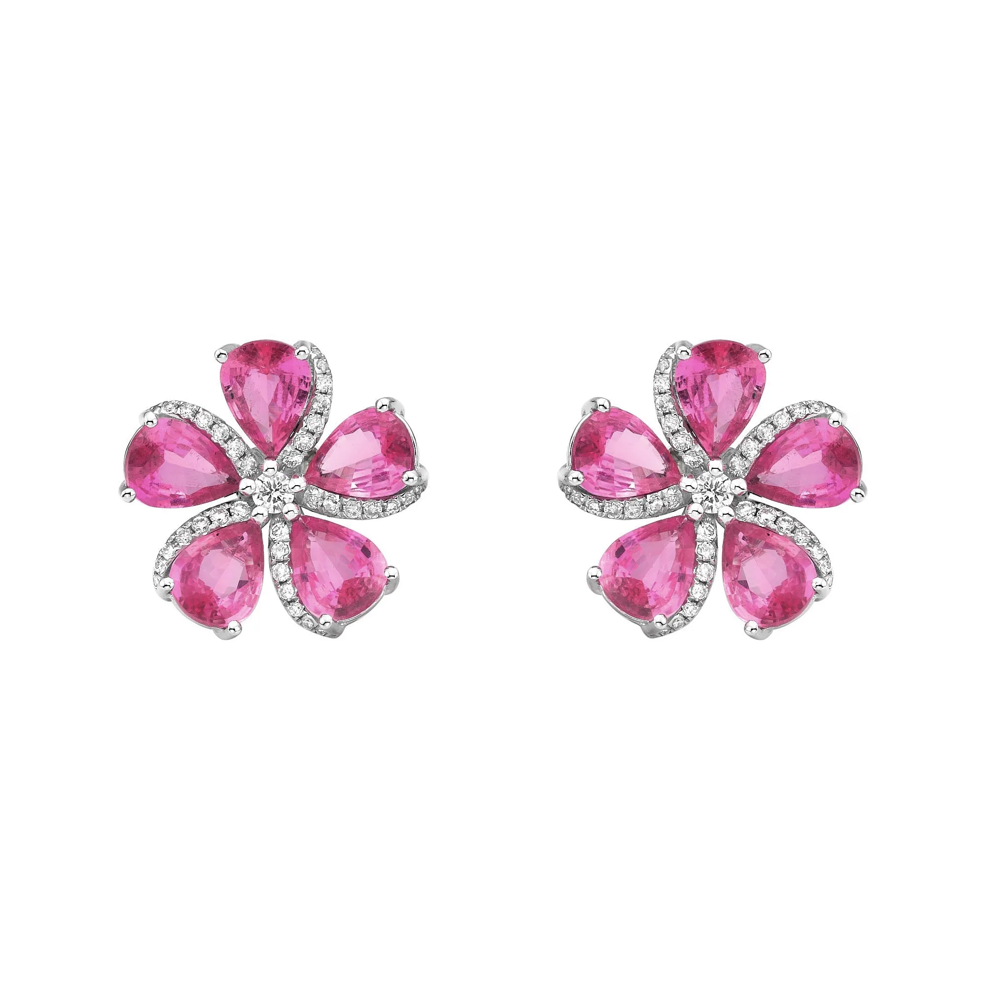 Sakura Pink Sapphire Flower Earrings