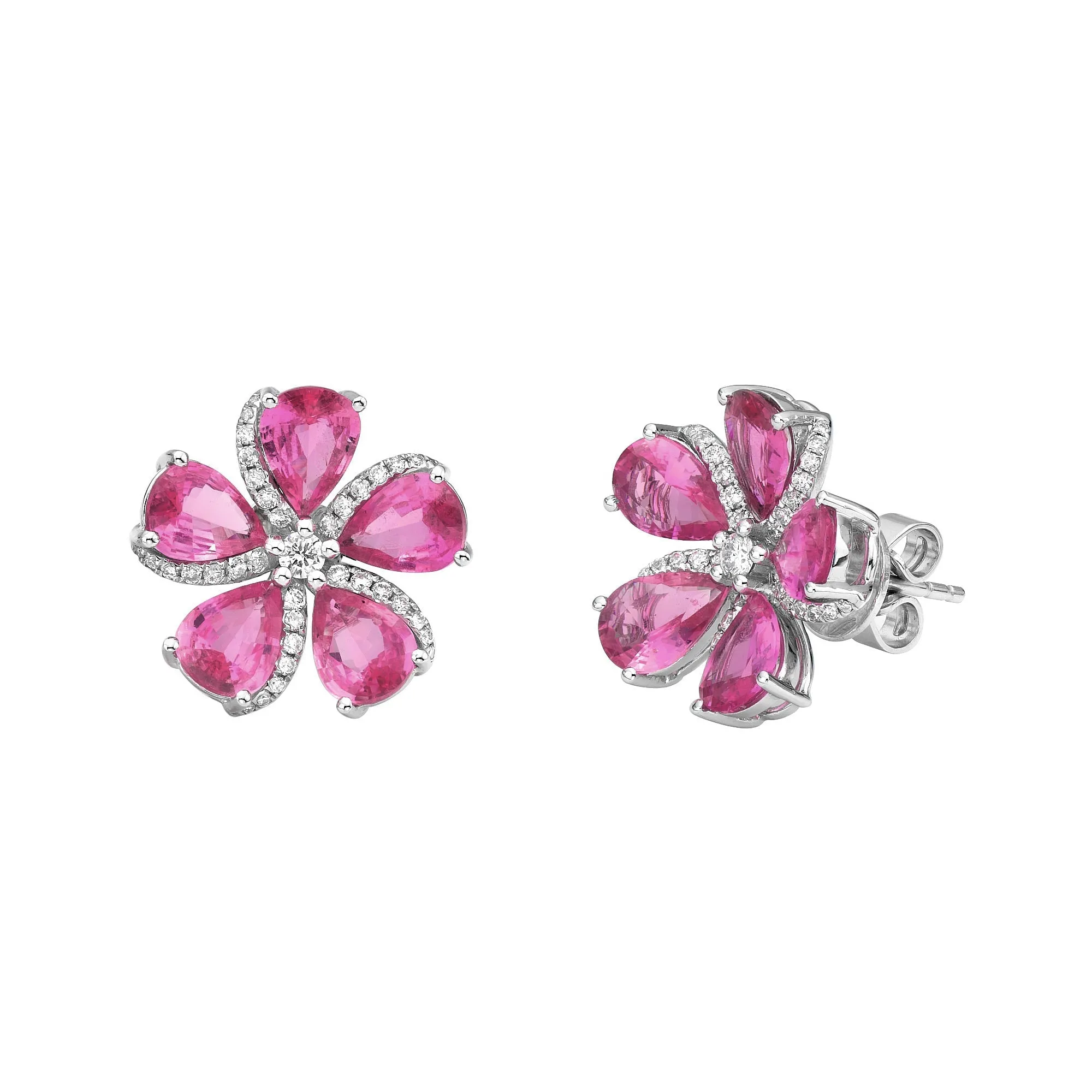 Sakura Pink Sapphire Flower Earrings