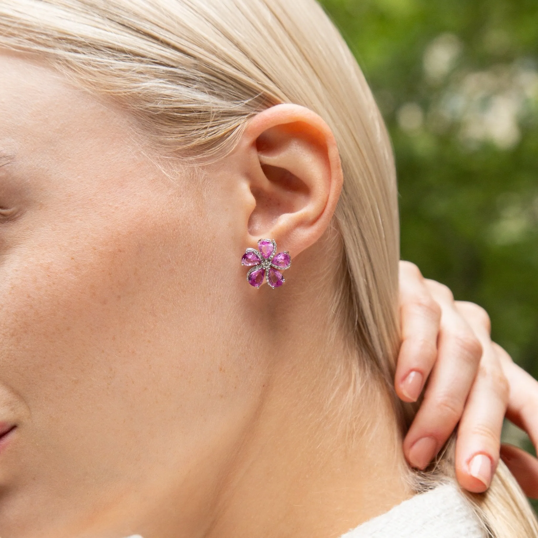 Sakura Pink Sapphire Flower Earrings