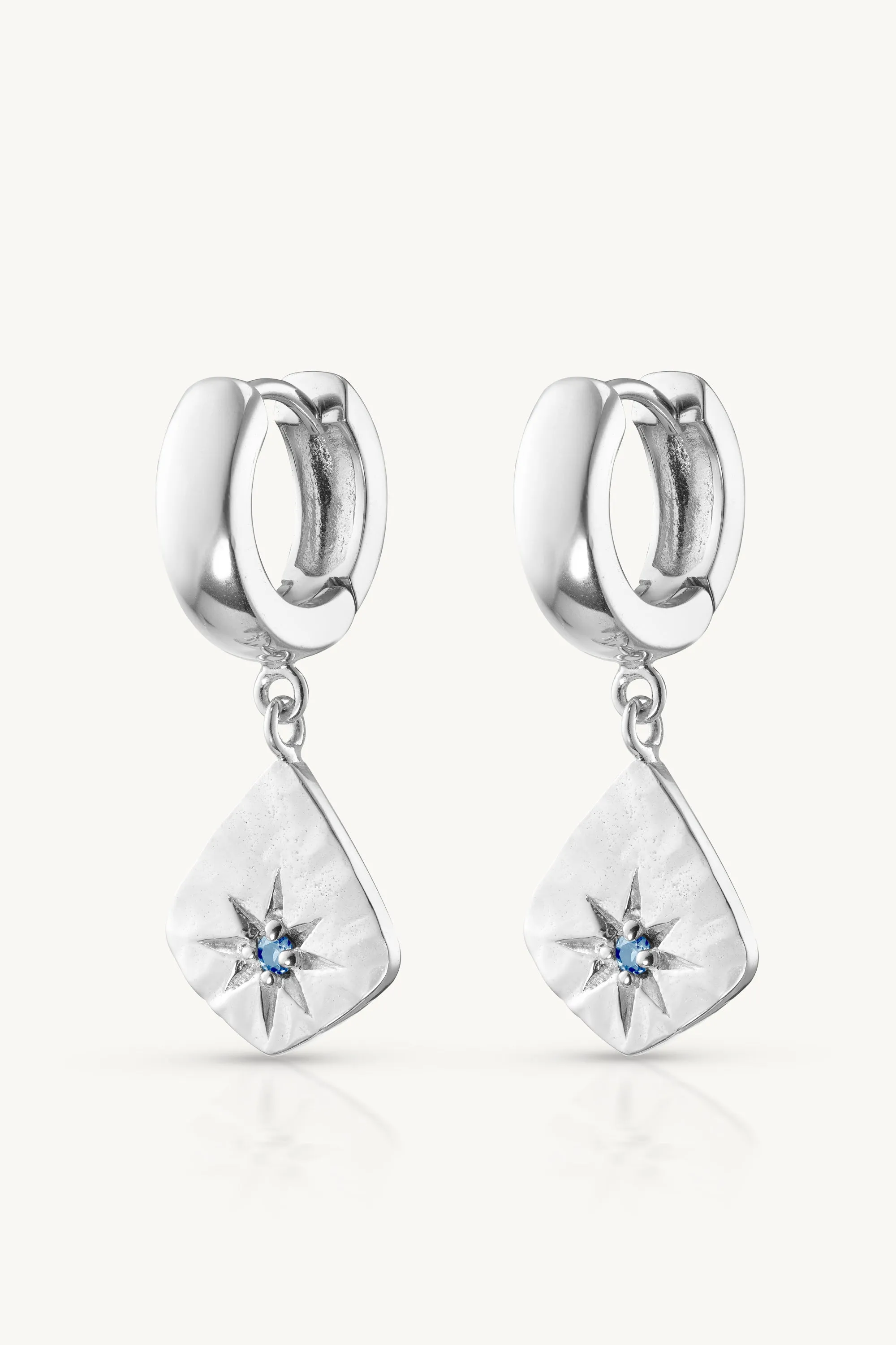 Sapphire Charm Silver Huggies