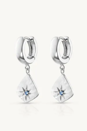 Sapphire Charm Silver Huggies