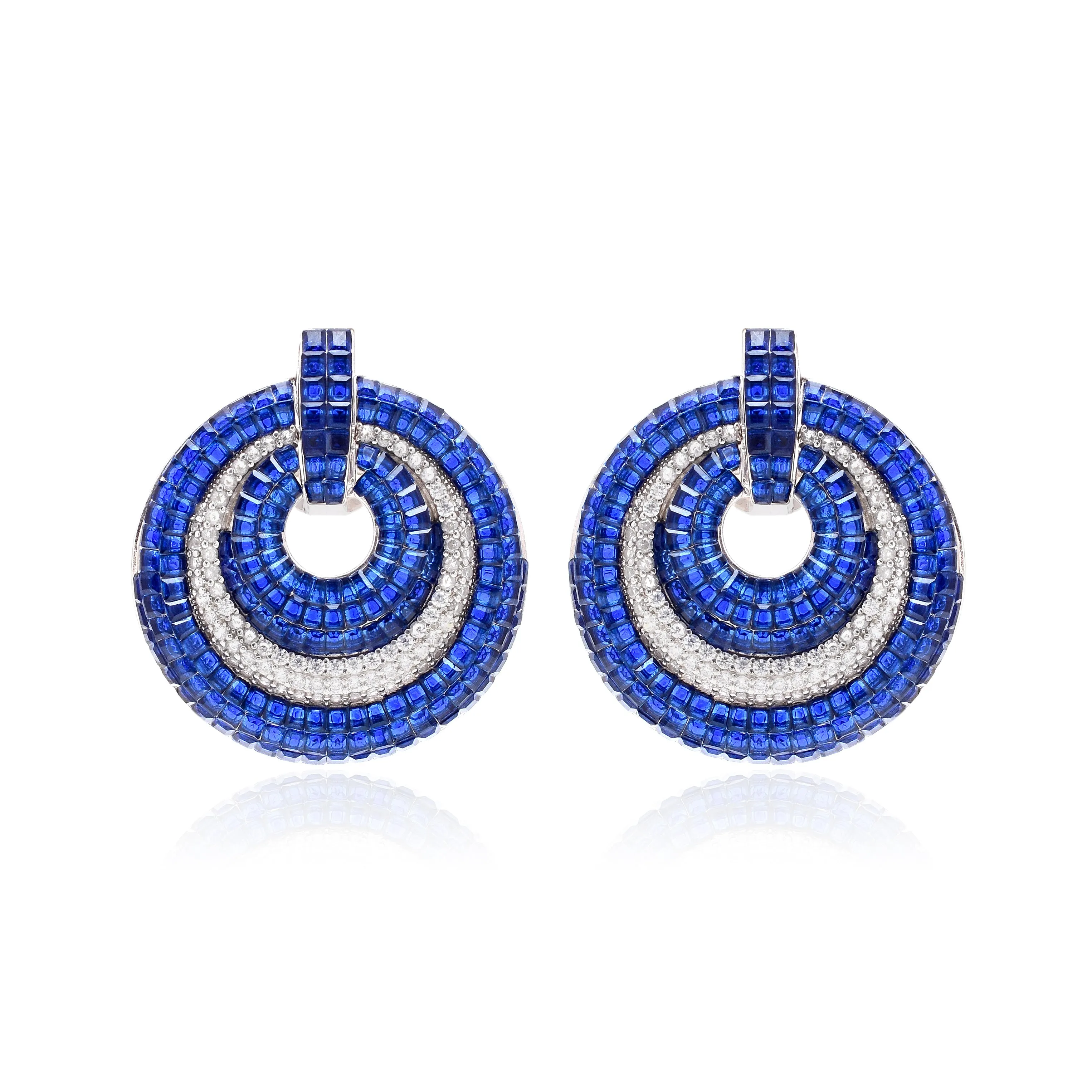 Sapphire Halo Earrings with Invisible Setting