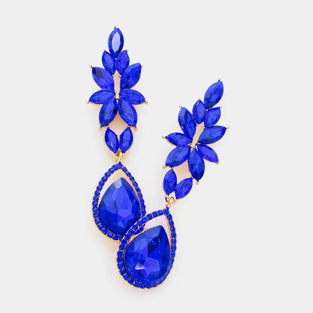 Sapphire Marquise and Teardrop Stone Dangle Pageant Earrings  | Sapphire Drop Earrings |  610708