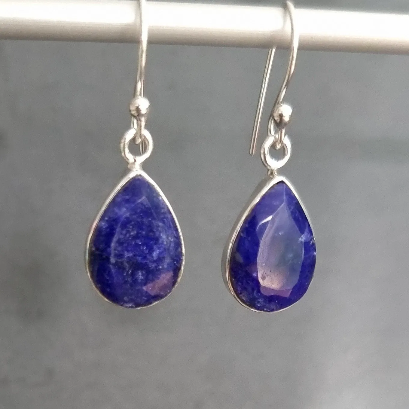 Sapphire Teardrop 14mm x 10mm 925 Sterling Silver Earrings, E11S