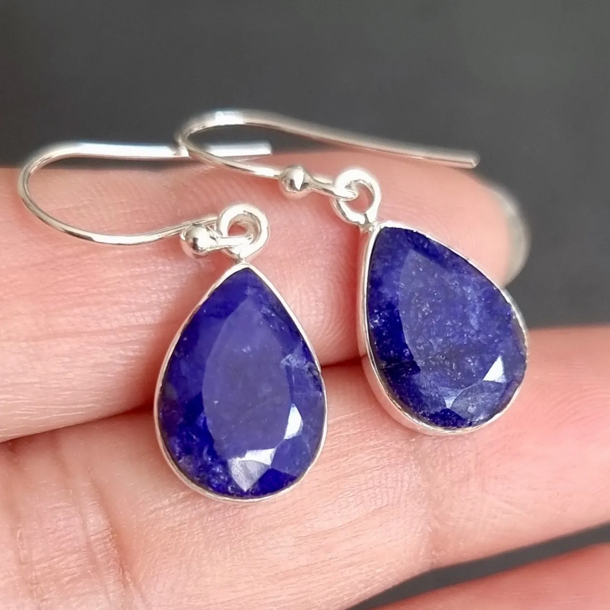 Sapphire Teardrop 14mm x 10mm 925 Sterling Silver Earrings, E11S