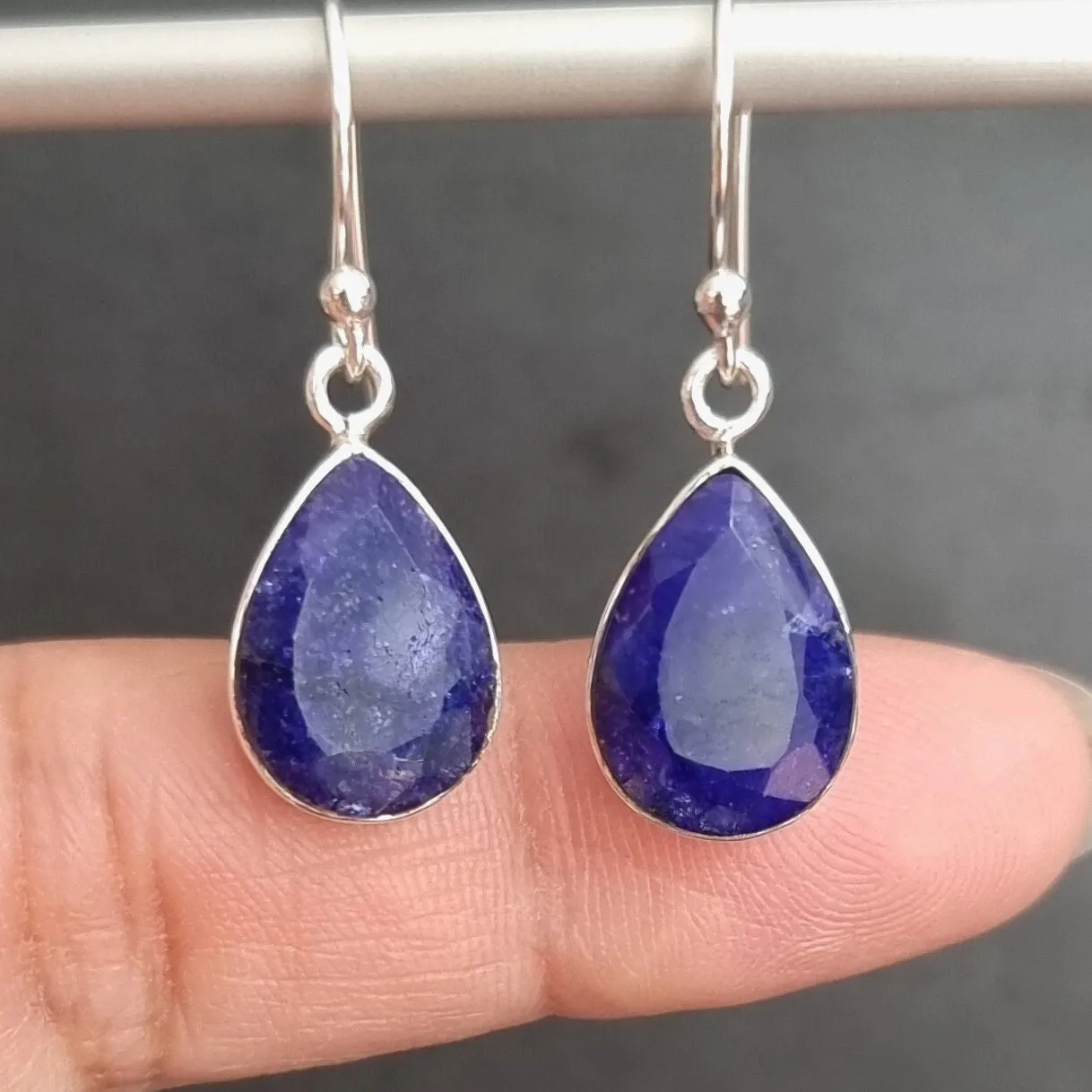 Sapphire Teardrop 14mm x 10mm 925 Sterling Silver Earrings, E11S