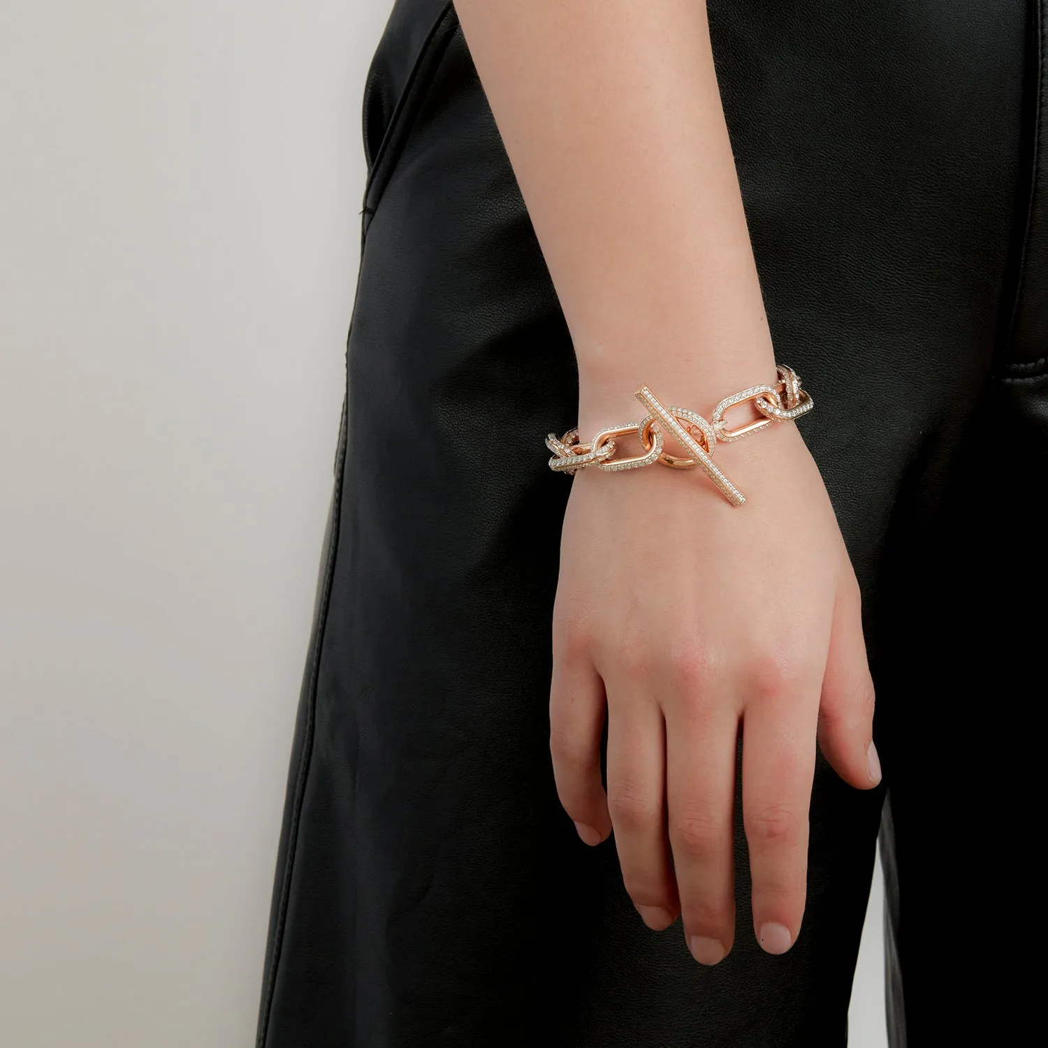 SAXON JUMBO 18K CHAIN LINK ALL DIAMOND TOGGLE BRACELET