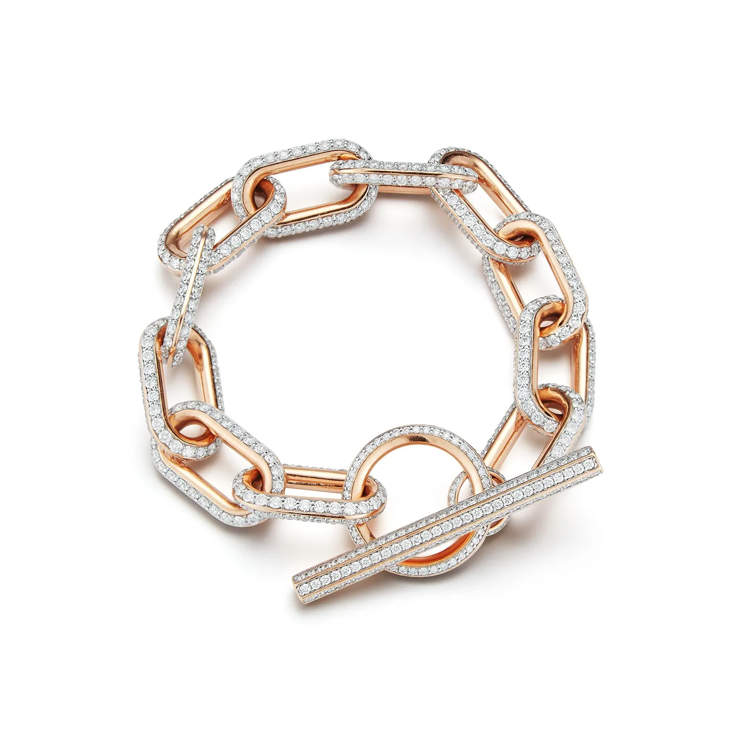 SAXON JUMBO 18K CHAIN LINK ALL DIAMOND TOGGLE BRACELET