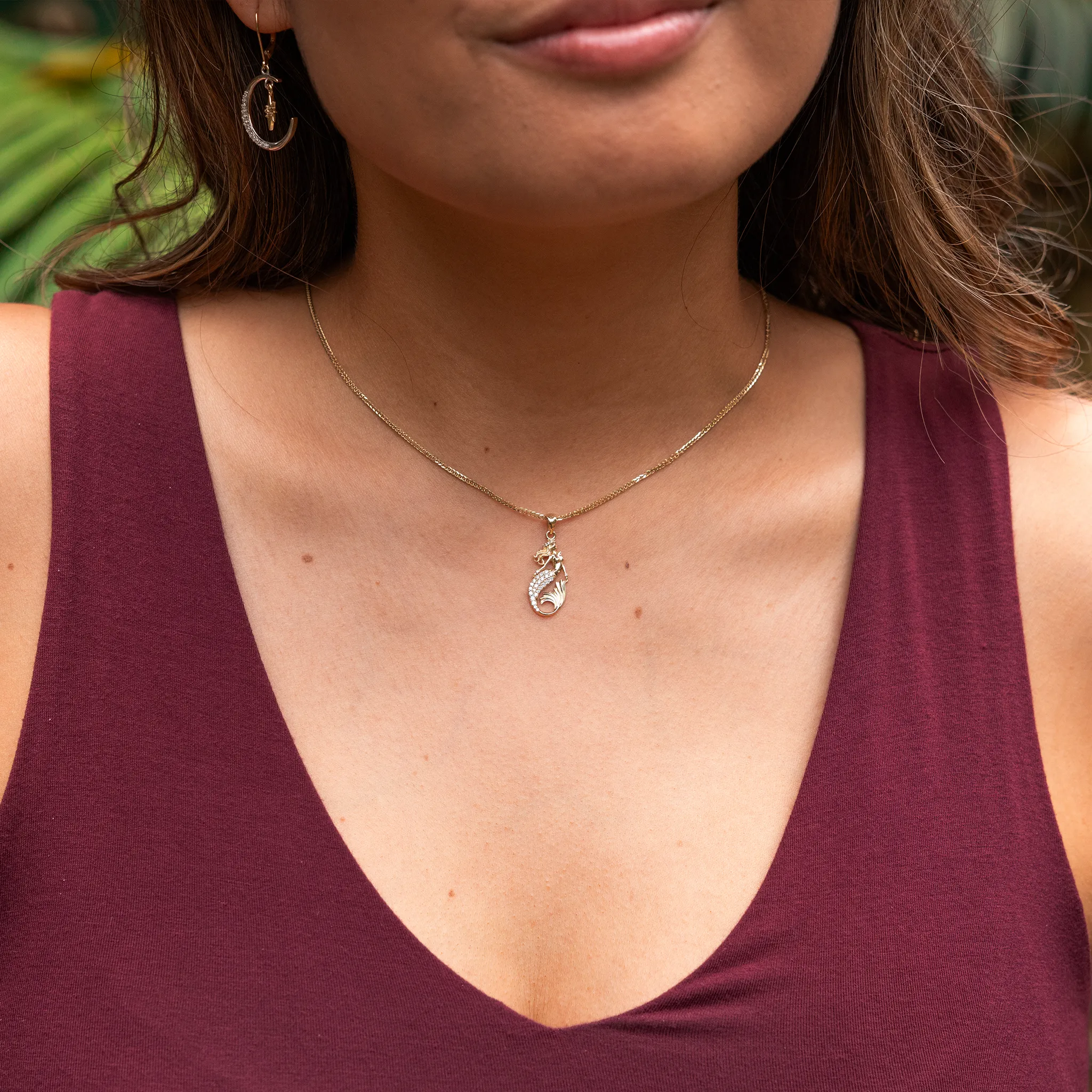 Sealife Mermaid Pendant in Gold with Diamonds - 24mm