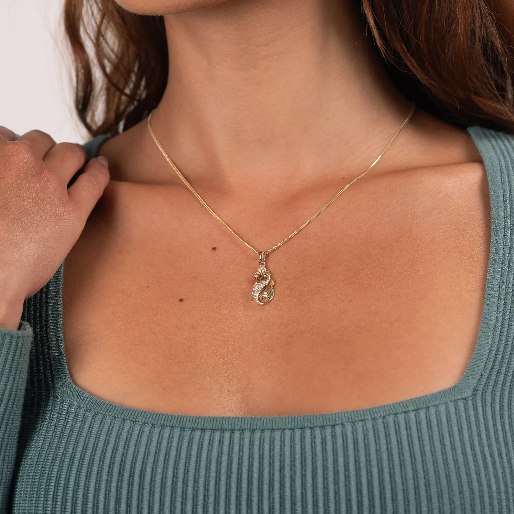 Sealife Mermaid Pendant in Gold with Diamonds - 24mm