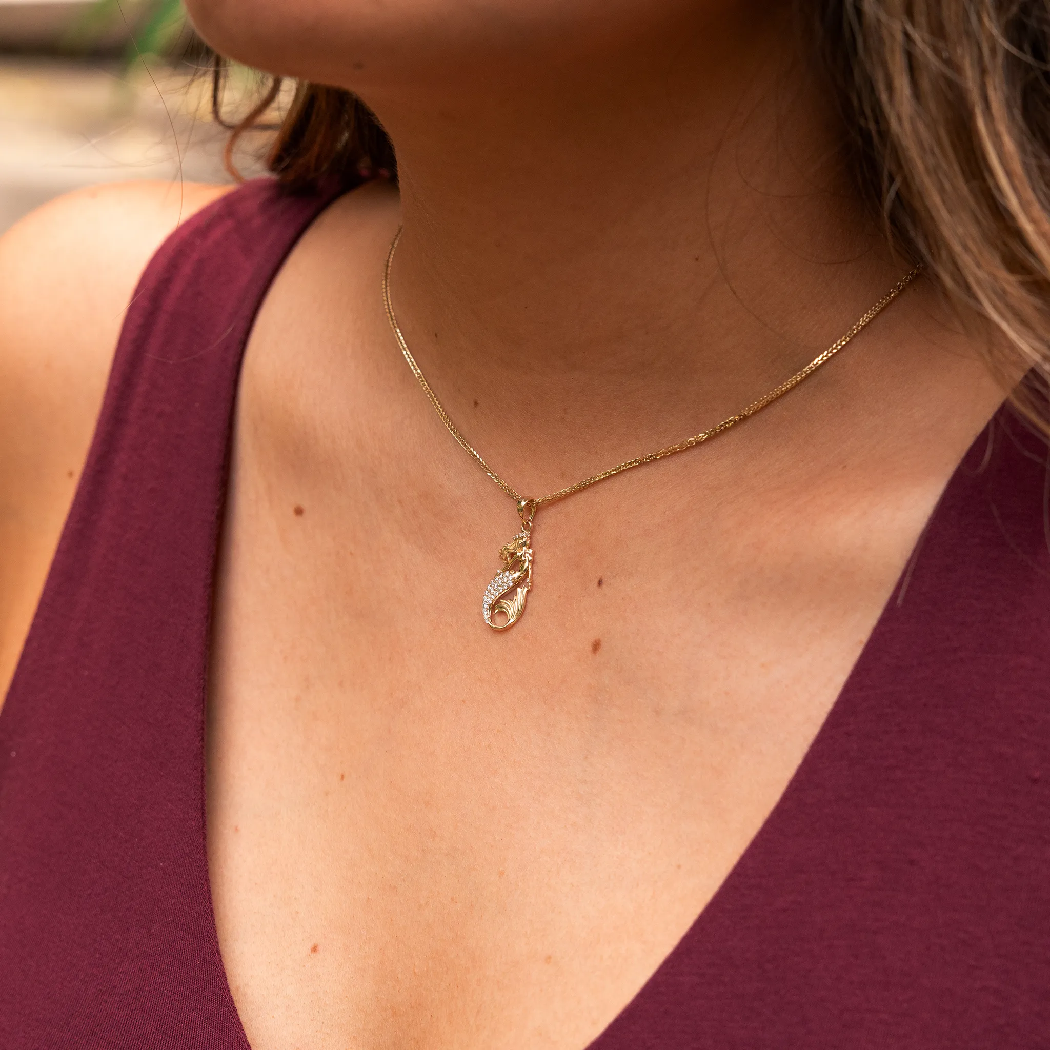 Sealife Mermaid Pendant in Gold with Diamonds - 24mm
