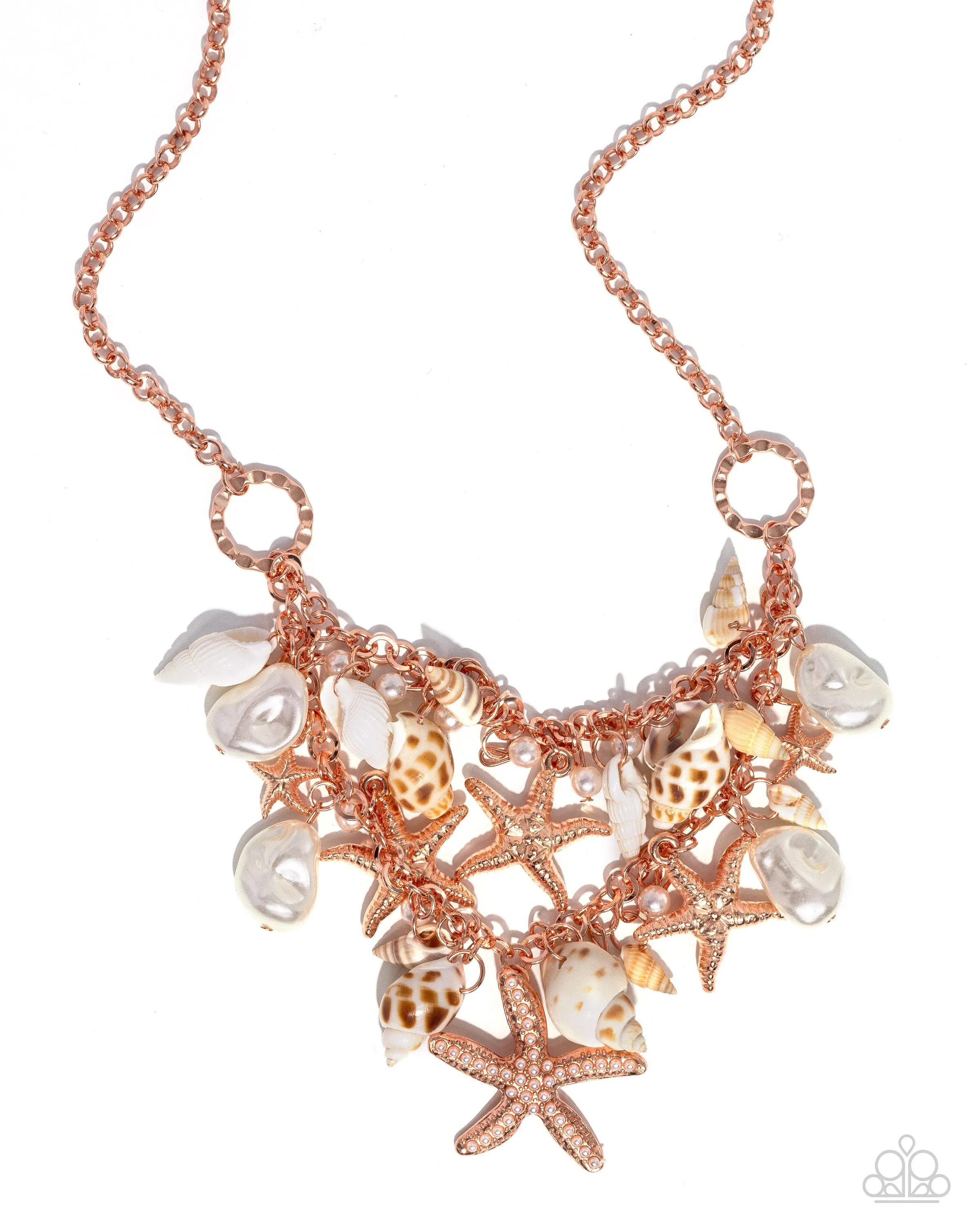 Seashell Shanty - Copper - White Pearl and Starfish Paparazzi Short Necklace