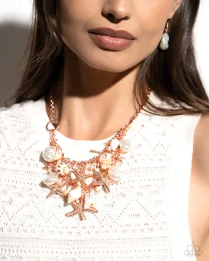 Seashell Shanty - Copper - White Pearl and Starfish Paparazzi Short Necklace