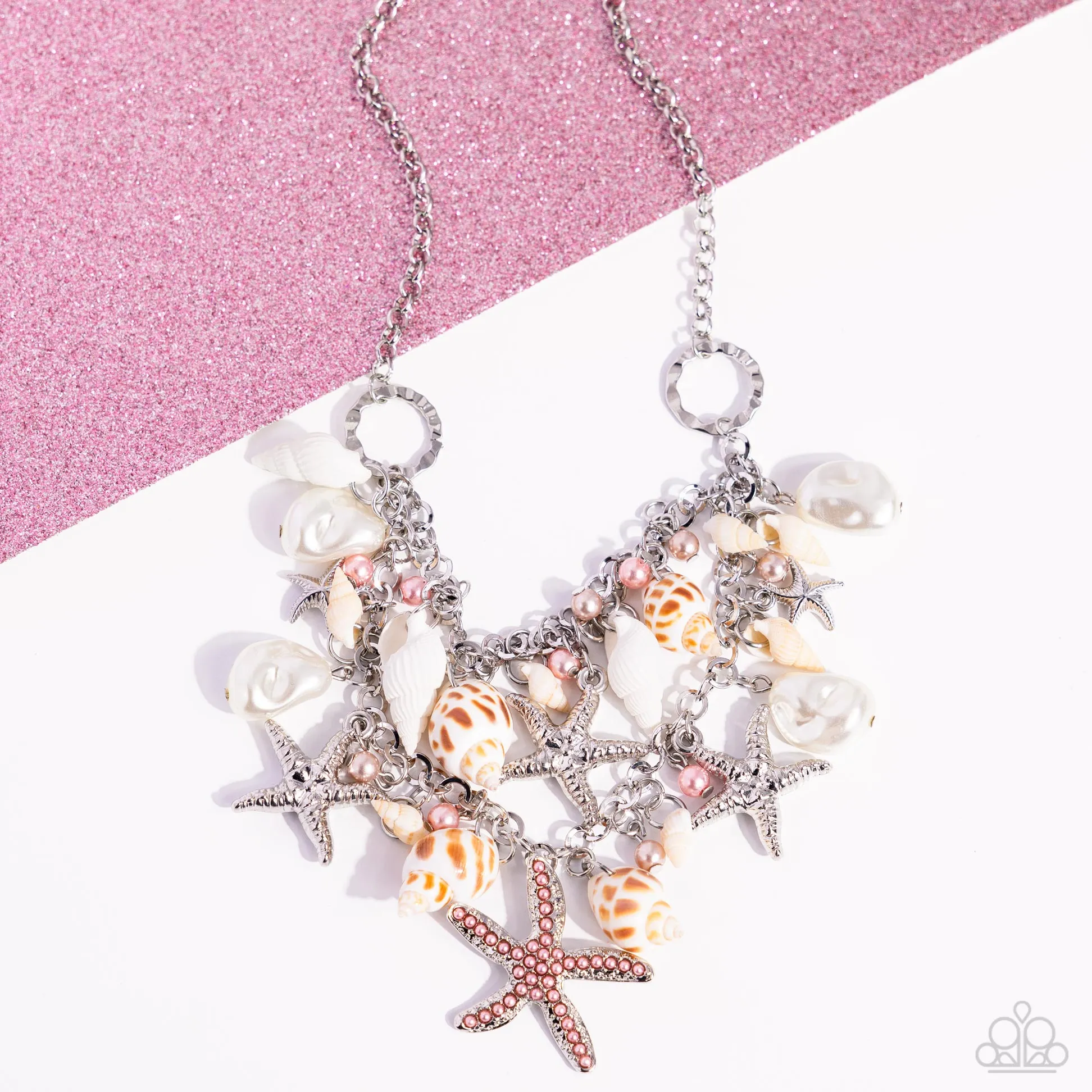 Seashell Shanty - Multi - Rhinestone and Pearl Starfish Paparazzi Short Necklace - 2024 Empower Me Pink Exclusive