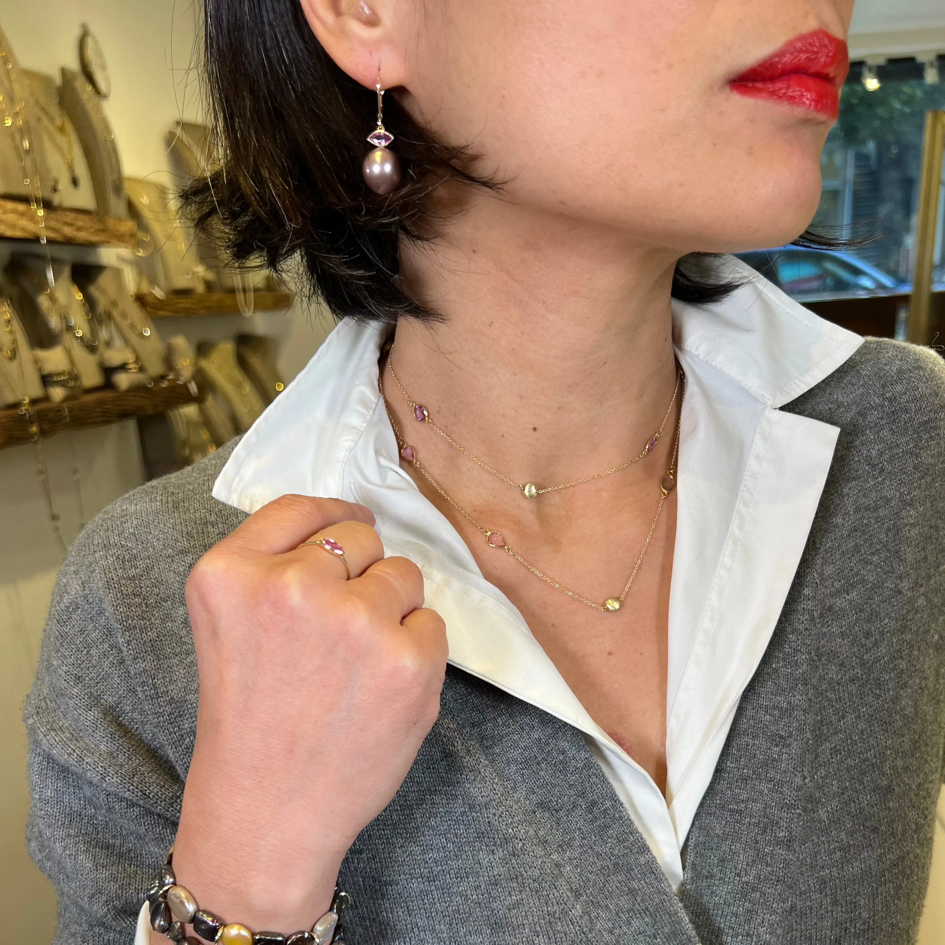 See Me In Pink Pearl Earrings in 14k
