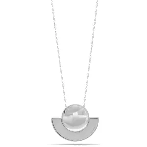 SEMI CIRCLE SILVER SAND GLITTER CIRCLE PENDANT NECKLACE #SWKK-11624NSIL (IB6)