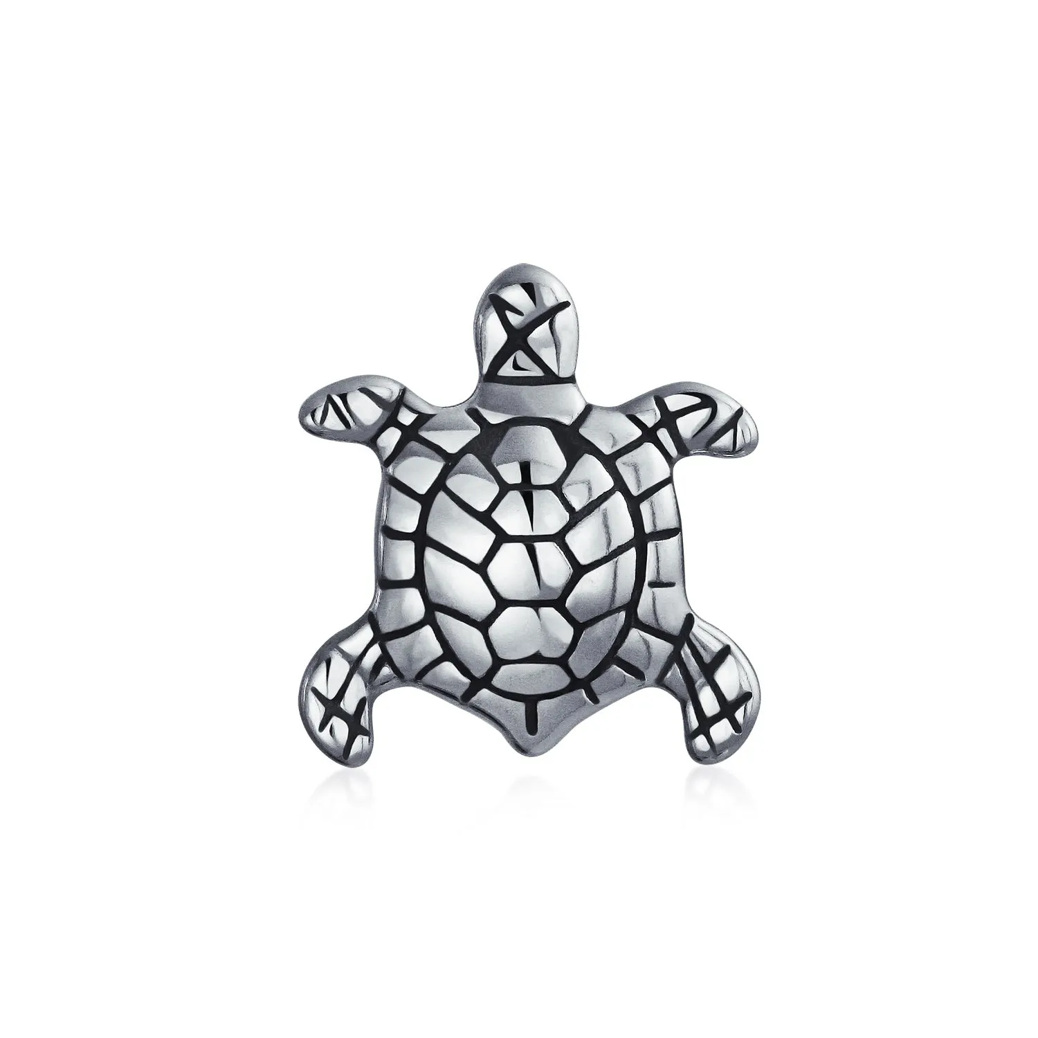 Set of 2 Oval Round Nautical Sea Turtle Charm Bead in Oxidized Sterling Silver