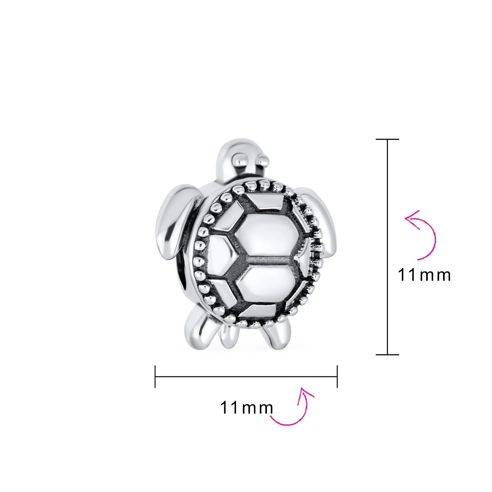 Set of 2 Oval Round Nautical Sea Turtle Charm Bead in Oxidized Sterling Silver