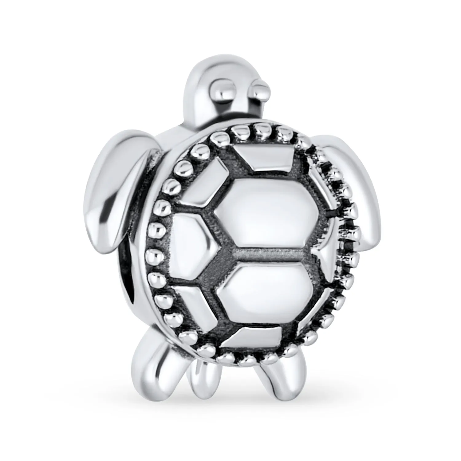 Set of 2 Oval Round Nautical Sea Turtle Charm Bead in Oxidized Sterling Silver