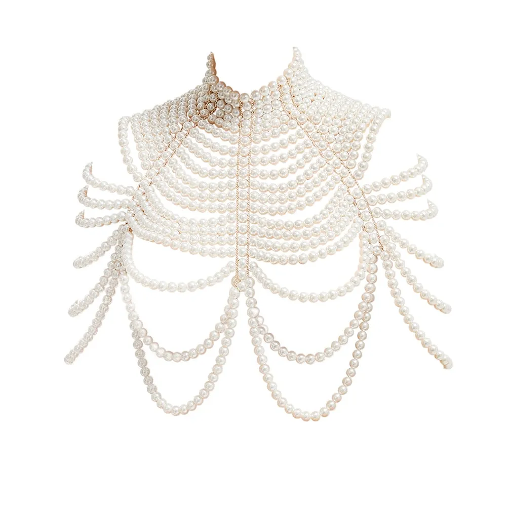 Sexy Women's Pearl Body Chain Bra Adjustable Size Shawl Necklaces Collar Shoulder Fashion Tops Chain Necklaces Body Jewelry