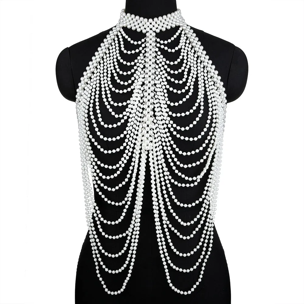 Sexy Women's Pearl Body Chain Bra Adjustable Size Shawl Necklaces Collar Shoulder Fashion Tops Chain Necklaces Body Jewelry