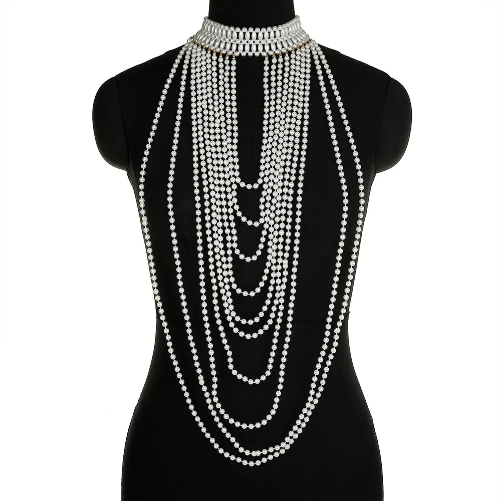 Sexy Women's Pearl Body Chain Bra Adjustable Size Shawl Necklaces Collar Shoulder Fashion Tops Chain Necklaces Body Jewelry