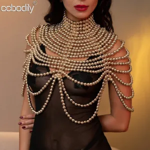 Sexy Women's Pearl Body Chain Bra Adjustable Size Shawl Necklaces Collar Shoulder Fashion Tops Chain Necklaces Body Jewelry