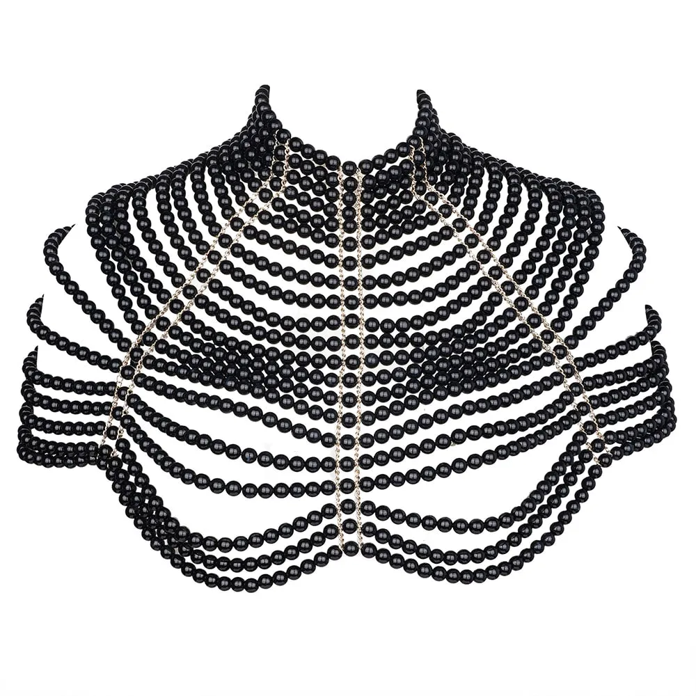 Sexy Women's Pearl Body Chain Bra Adjustable Size Shawl Necklaces Collar Shoulder Fashion Tops Chain Necklaces Body Jewelry