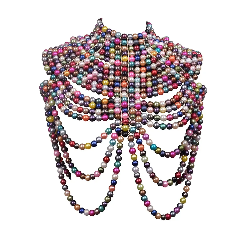 Sexy Women's Pearl Body Chain Bra Adjustable Size Shawl Necklaces Collar Shoulder Fashion Tops Chain Necklaces Body Jewelry
