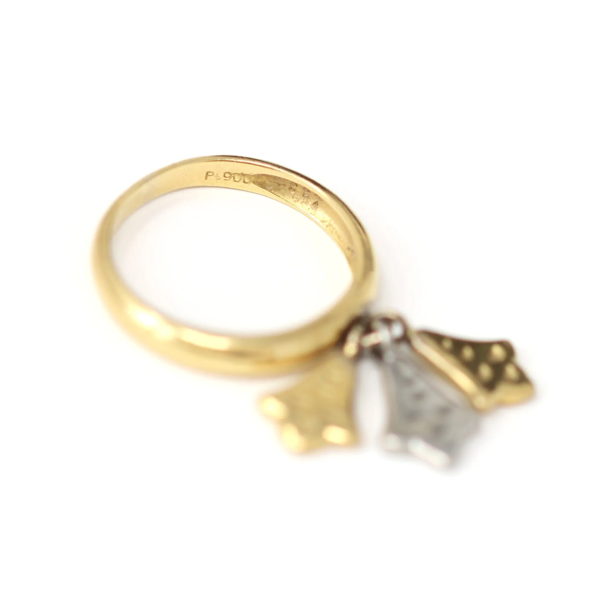 Signed Christian Dior Charm Dangling Ring in Platinum and 18k