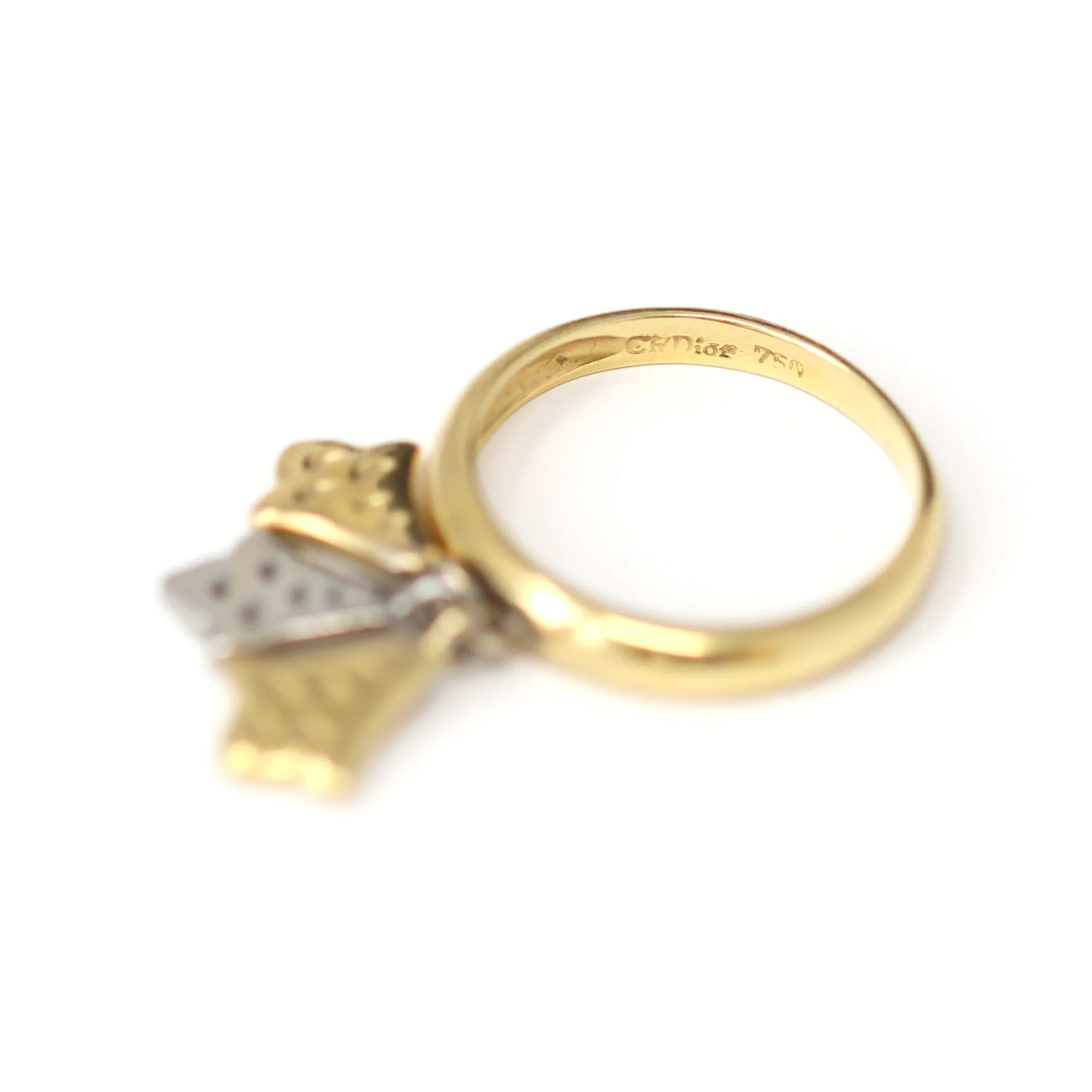 Signed Christian Dior Charm Dangling Ring in Platinum and 18k