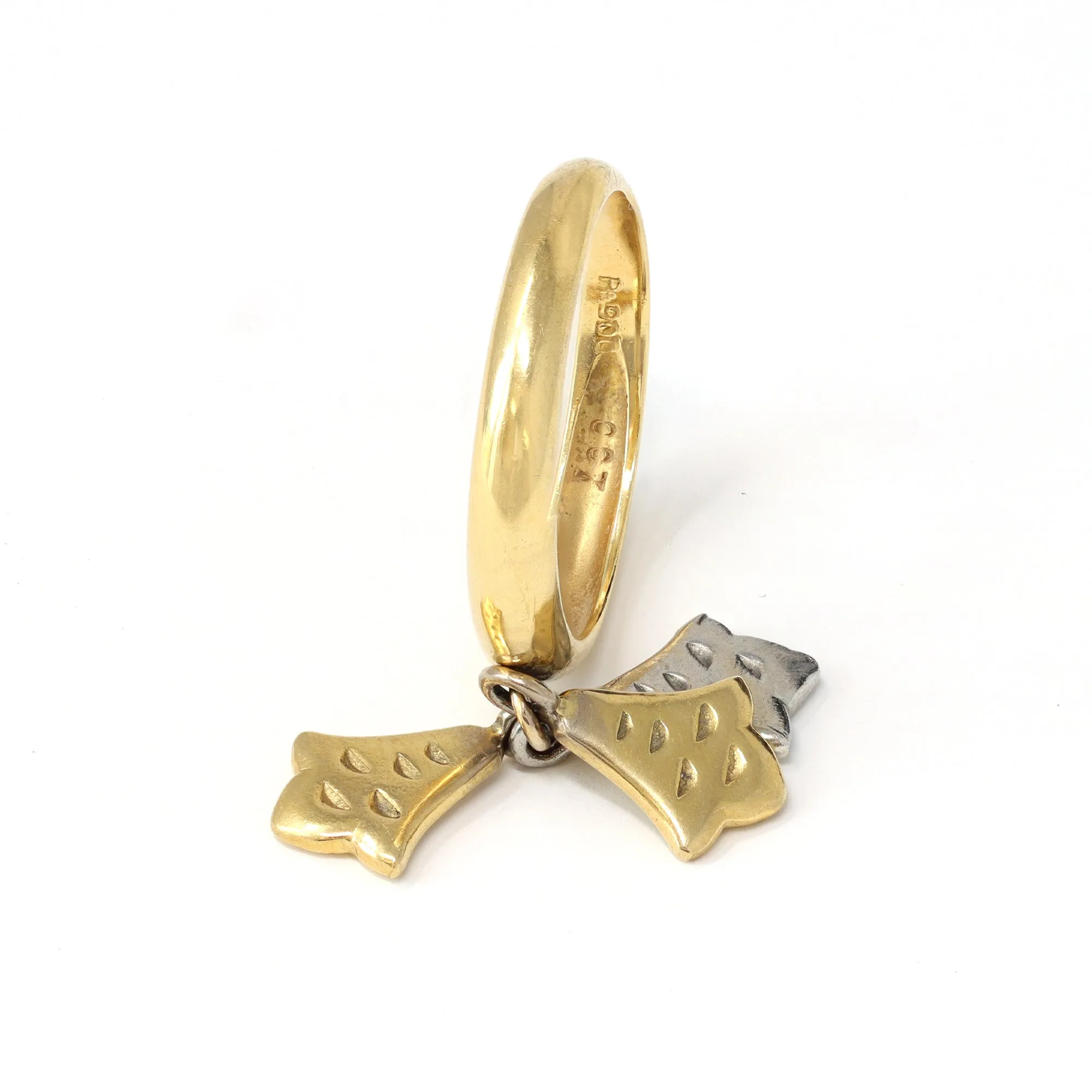 Signed Christian Dior Charm Dangling Ring in Platinum and 18k