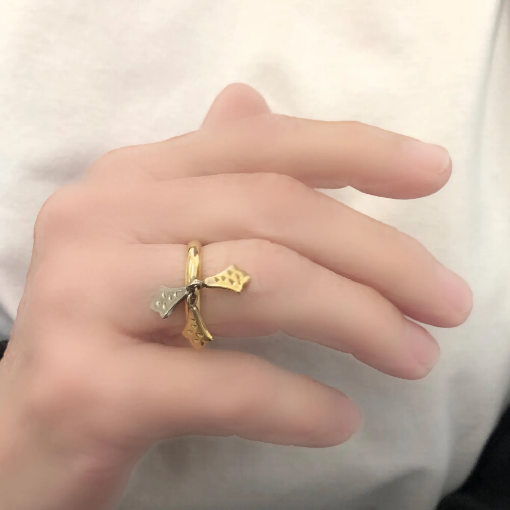 Signed Christian Dior Charm Dangling Ring in Platinum and 18k