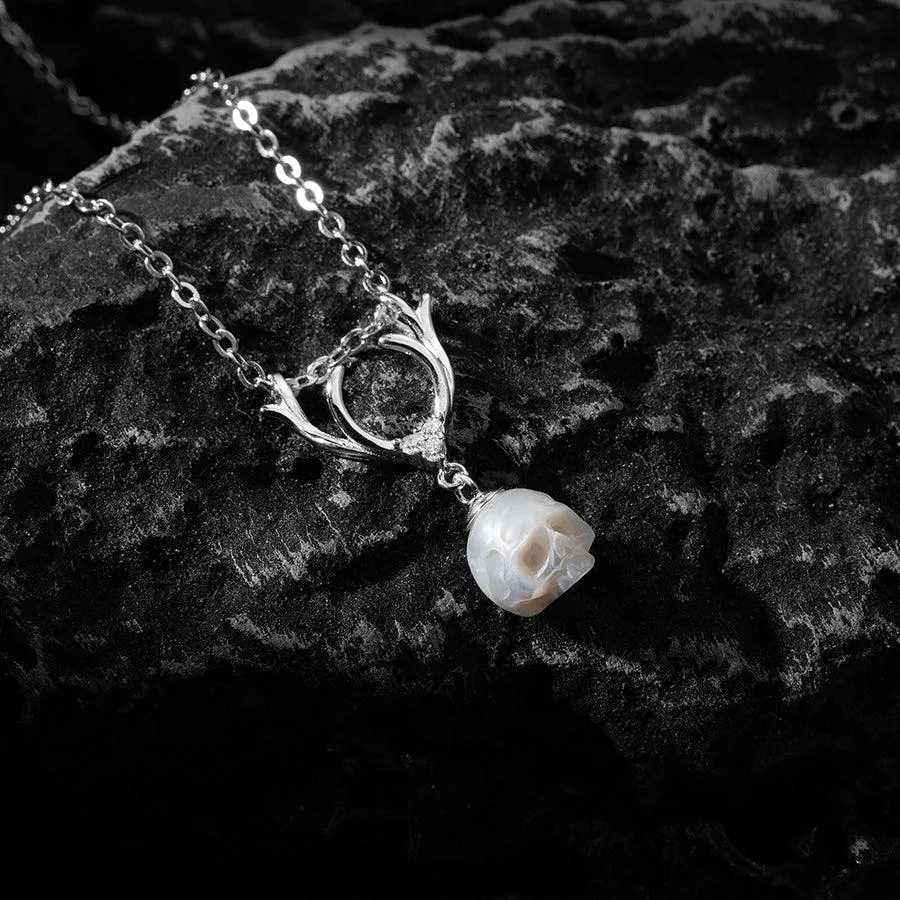 Sika Deer Antler Pearl Cranium Pendant Necklace
