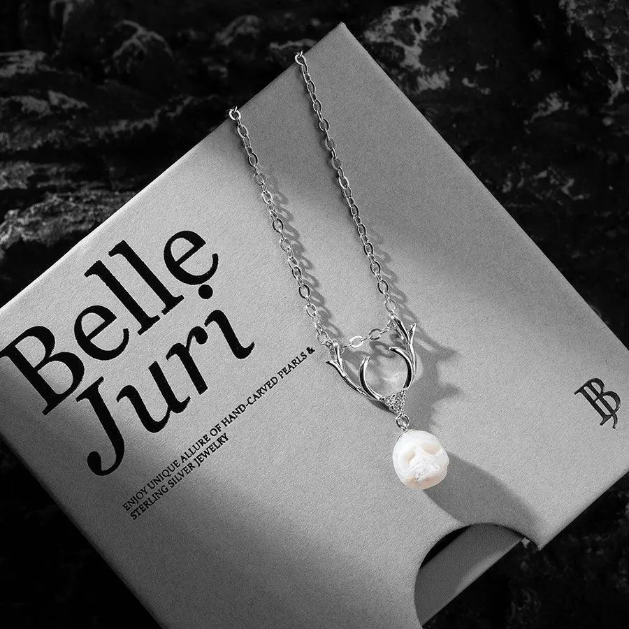 Sika Deer Antler Pearl Cranium Pendant Necklace