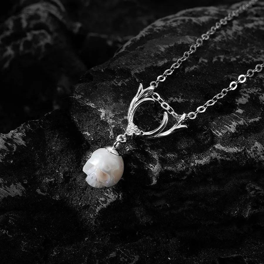 Sika Deer Antler Pearl Cranium Pendant Necklace