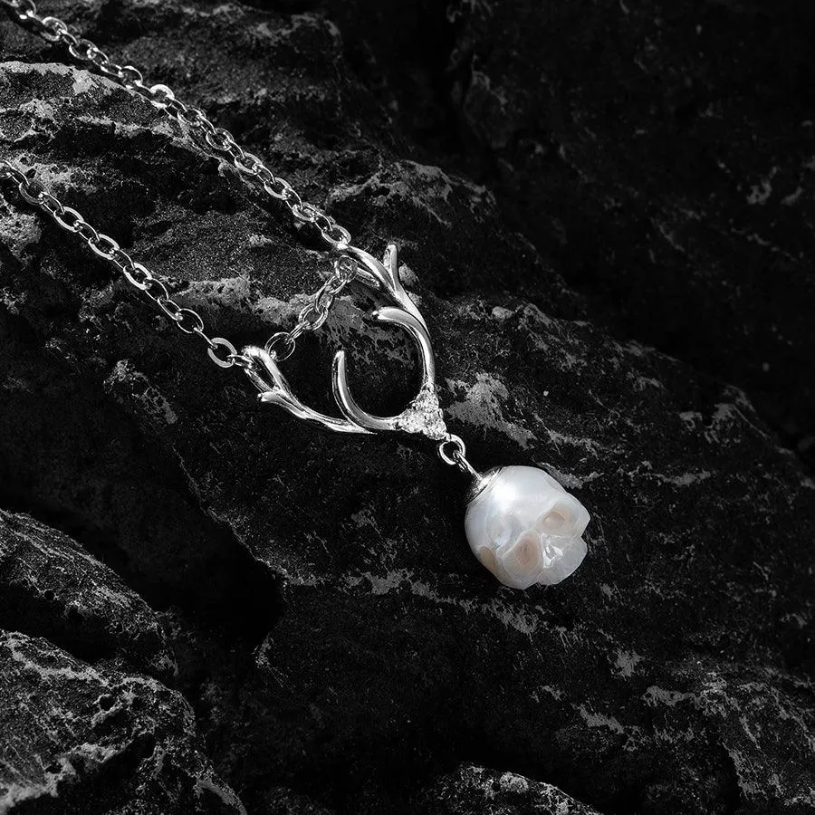 Sika Deer Antler Pearl Cranium Pendant Necklace