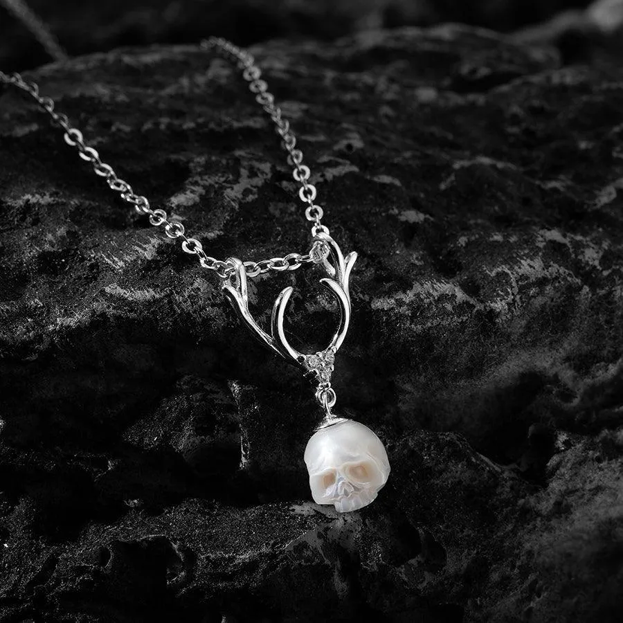 Sika Deer Antler Pearl Cranium Pendant Necklace