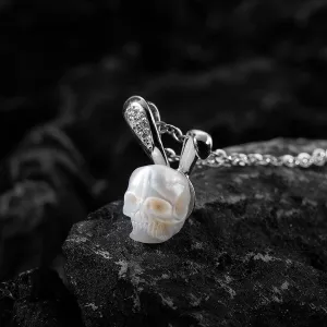 Silver Bunny Ears Pearl Skull Necklace