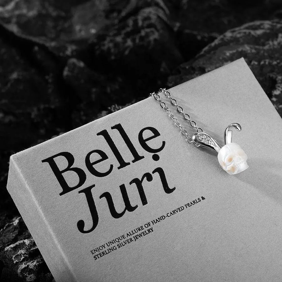 Silver Bunny Ears Pearl Skull Necklace