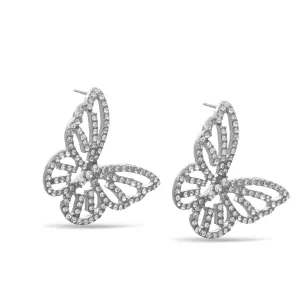SILVER CRYSTAL BUTTERFLY EARRINGS #HNE90729SL (GE6)