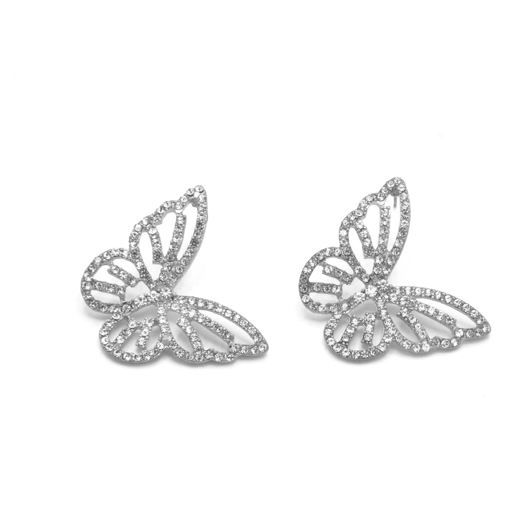 SILVER CRYSTAL BUTTERFLY EARRINGS #HNE90729SL (GE6)