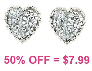 Silver Crystallized Heart Stud Earrings