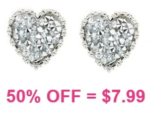 Silver Crystallized Heart Stud Earrings