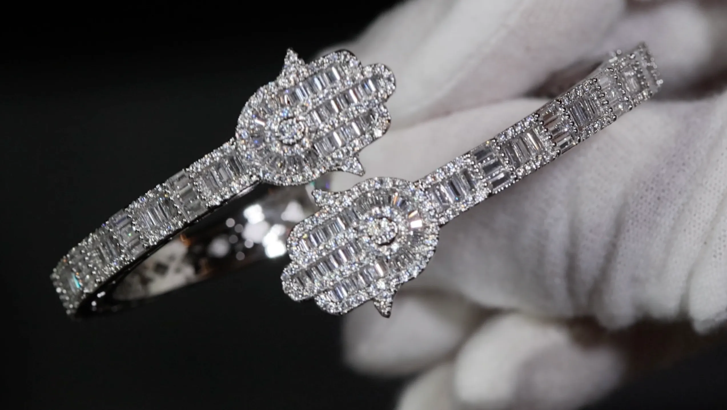 Silver Diamond Hamsa Bracelet | Baguette Diamond Hamsa Bracelet