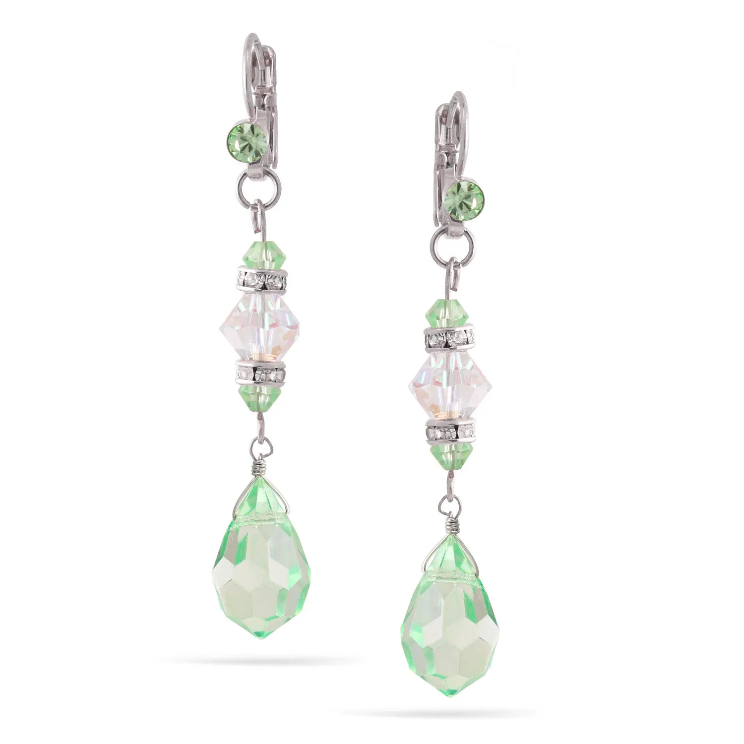 SILVER GREEN CRYSTAL DROP EARRINGS #FW-E40725SCLG (XB2)