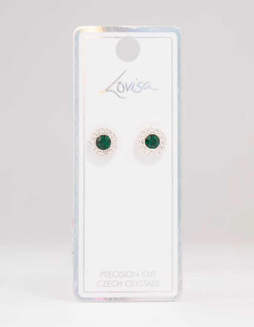 Silver Green Halo Bohemia Czech Crystal Stud Earrings