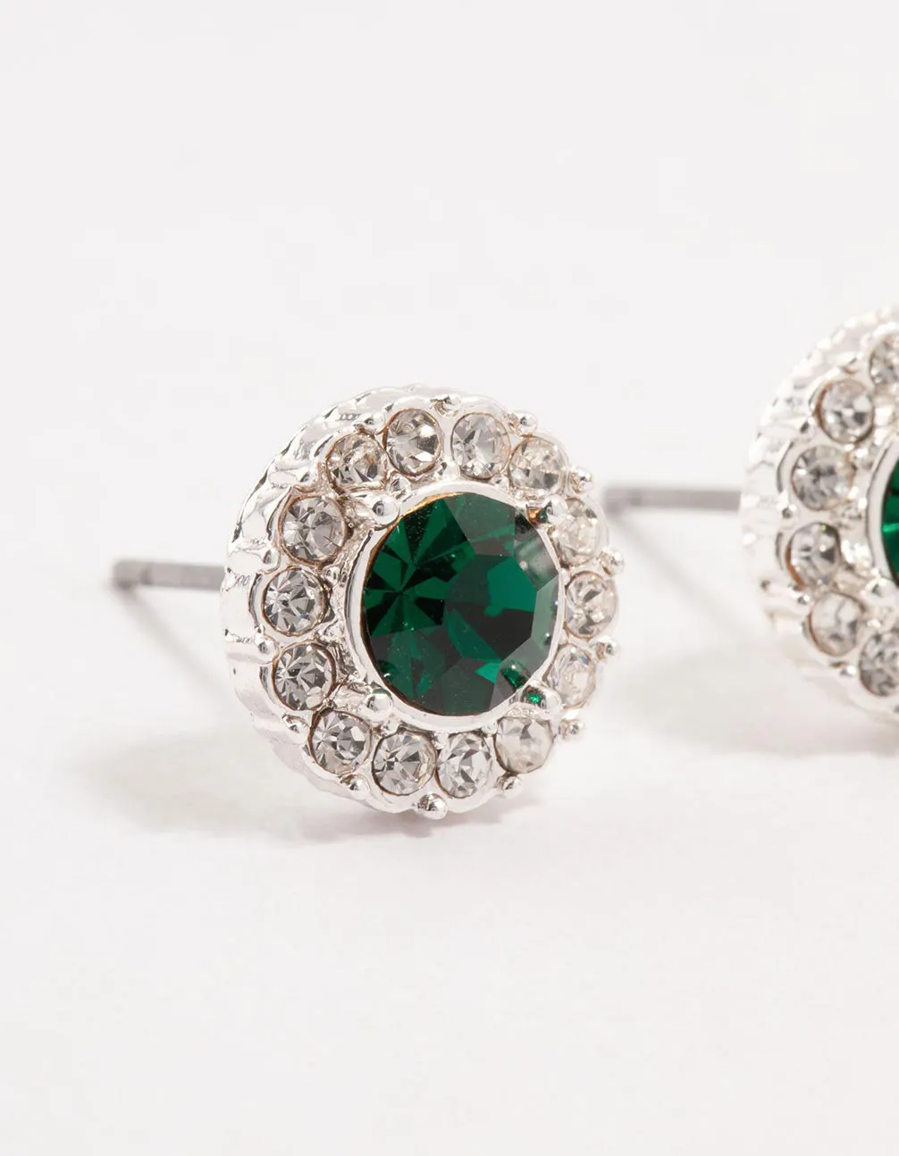 Silver Green Halo Bohemia Czech Crystal Stud Earrings